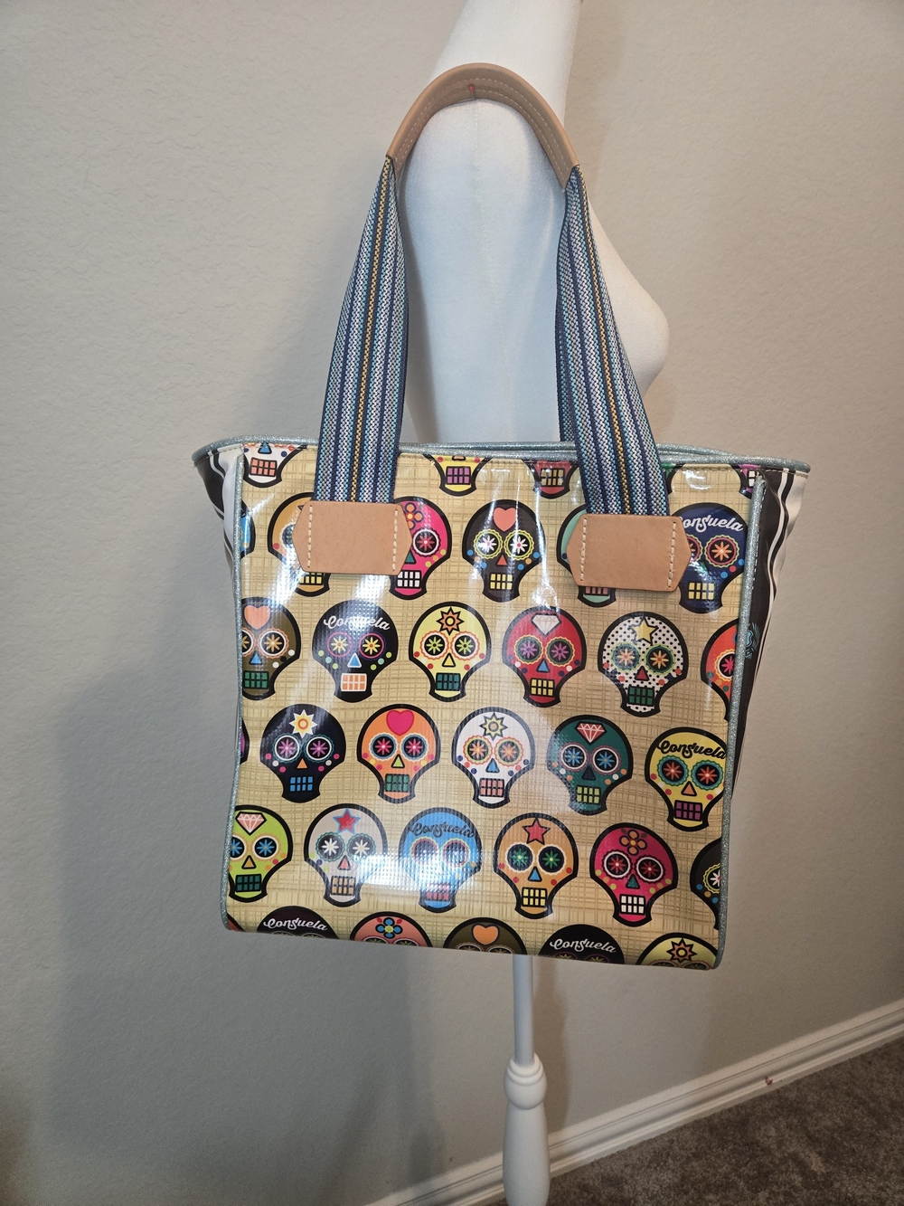 Consuela Multicolor Sugar Skull Tote with Tan Accents